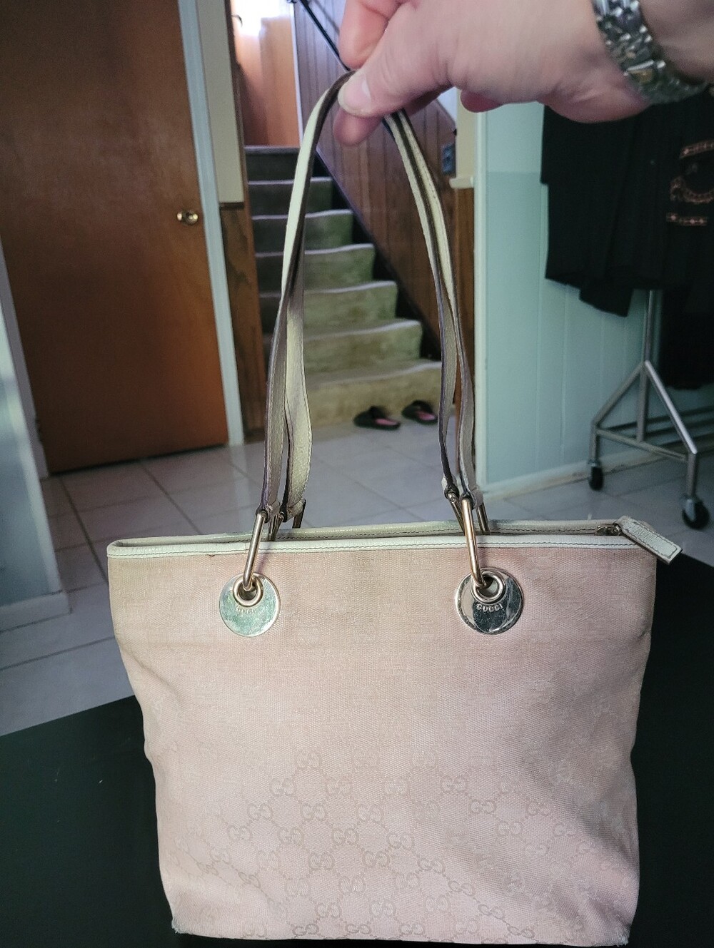 Gucci GG Pink Canvas Eclipe Tote Bag with Gold Hardware